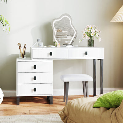 White LED Lighted Dressing Table with Mirror and 5 Drawers Modern Vanity Desk by HOMCOM