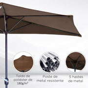 Brown 2.7m Half Parasol Garden Umbrella With Steel Ribs For Balcony Or Patio Shade