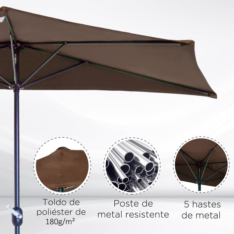 Brown 2.7m Half Parasol Garden Umbrella With Steel Ribs For Balcony Or Patio Shade