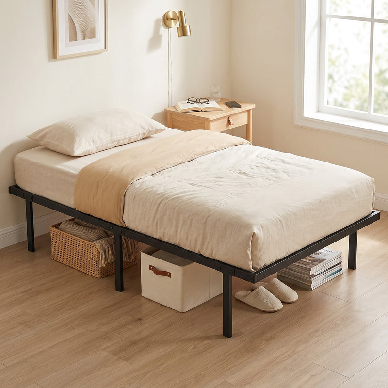 Black Single Metal Bed Frame with Quiet Anti-Squeak Design and Underbed Storage, 21 Stone Weight Capacity