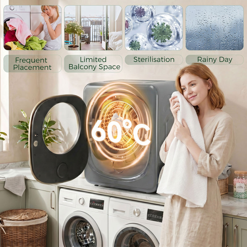Compact Tumble Dryer for Small Flats with Space Saving Design and Hygiene Cycle Silver