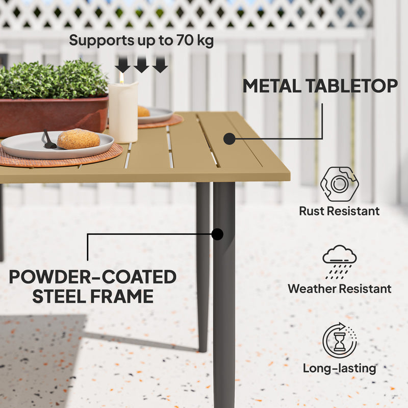 Brown 6 Seater Garden Dining Table with Parasol Hole and Steel Frame by Outsunny