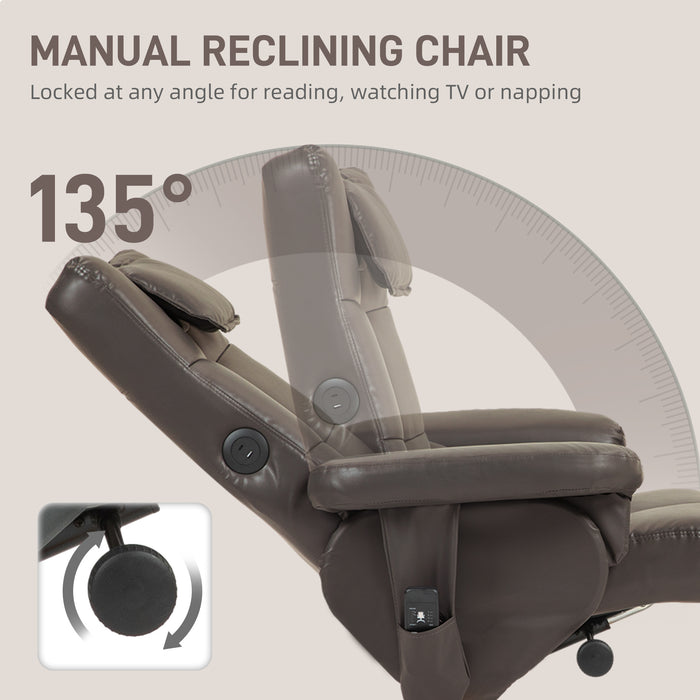 Brown Faux Leather Massage Recliner Chair with Storage Ottoman Footstool by HOMCOM