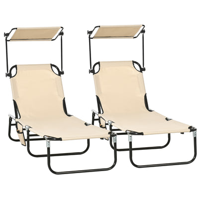 2 Piece Folding Sun Loungers with Canopy Adjustable Recliner Chairs for Garden Beach by Outsunny