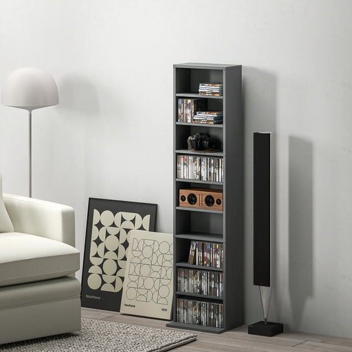 Grey Narrow CD Storage Tower with 260 Disc Capacity Space Saving Design
