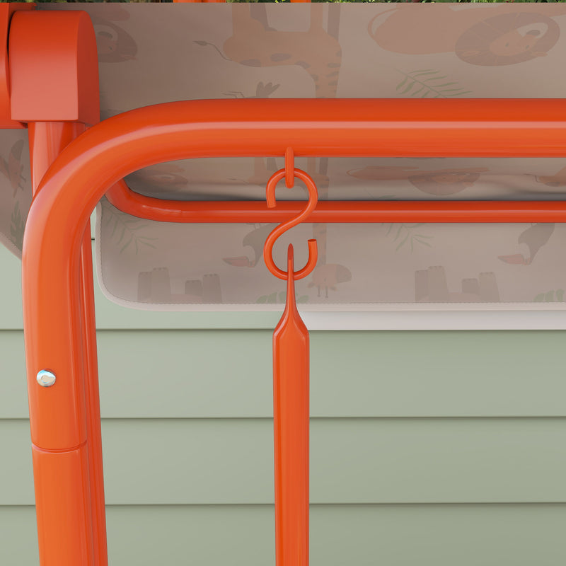 2 Seater Kids Garden Swing Bench With Adjustable Canopy And Safety Belts, Orange Aiyaplay