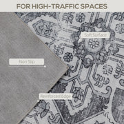 Large Vintage Area Rug for Living Room or Bedroom with Non Slip Backing Washable Grey