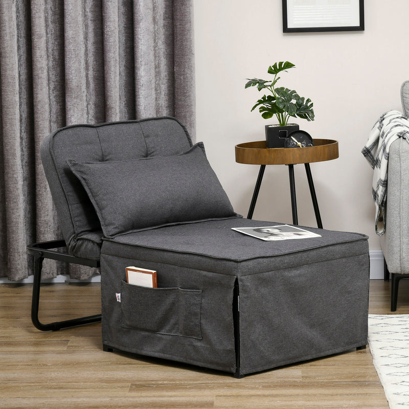 Folding Sleeper Chair Bed with Adjustable Backrest and Side Pockets for Lounge Use Charcoal Grey