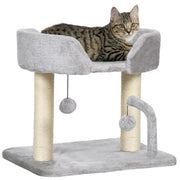Indoor Cat Tree with Sisal Scratching Post and Hanging Toy Balls for Play, Light Grey