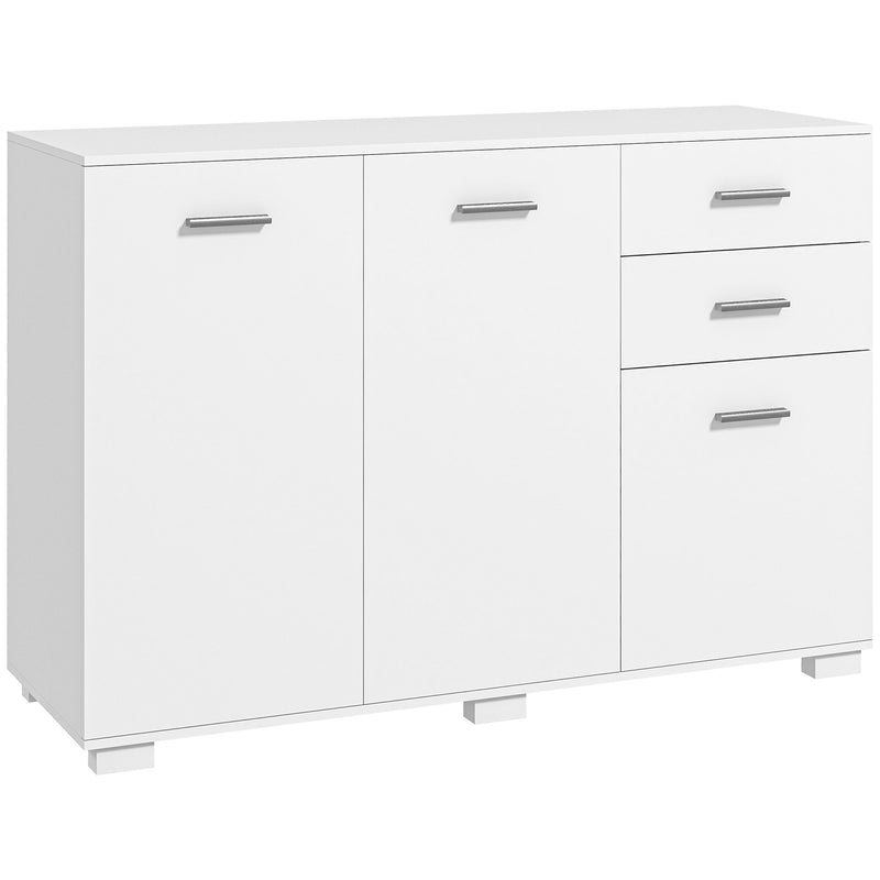 Modern Sideboard Storage Cabinet With Drawers and Adjustable Shelves for Kitchen White