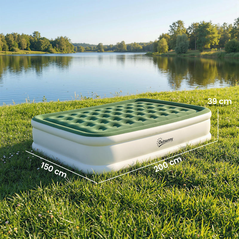 Double Air Bed with Built In Pump for Fast Comfortable Camping or Guest Use Dark Green