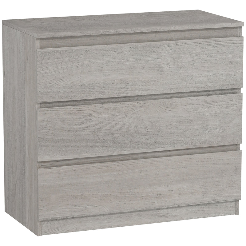 Grey Wood Effect Chest of 3 Drawers Modern Bedroom Storage Unit With Ample Space