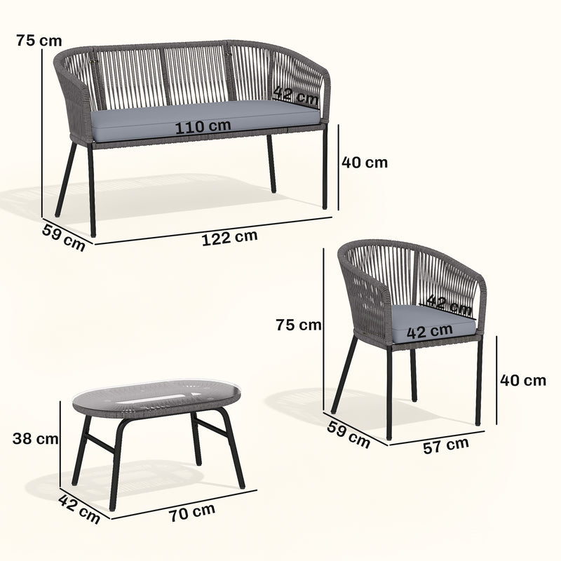 4 Piece Outdoor Sofa Set with Cushions and Coffee Table for Relaxed Garden Seating Dark Grey Outsunny