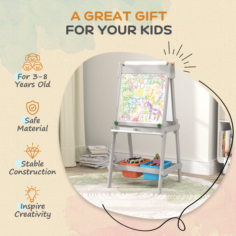 Kids Art Easel with Paper Roll Double Sided Whiteboard and Chalkboard by AIYAPLAY