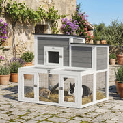 Two Level Rabbit Hutch with Easy Clean Tray and Secure Run for Indoor or Outdoor Use Grey AOSOM