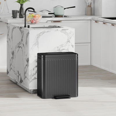 40L Black Dual Compartment Rubbish Bin With Soft Close Lid For Kitchen Waste Sorting