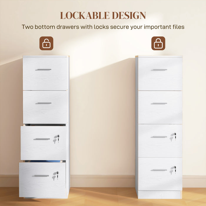 White Wooden Lockable Filing Cabinet with 4 Drawers by HOMCOM