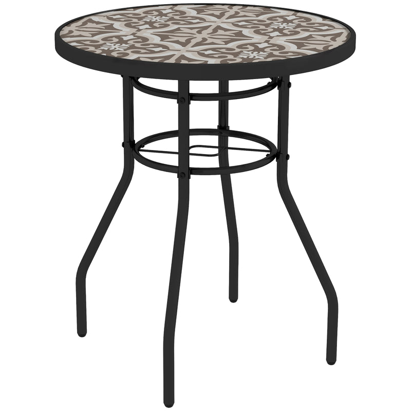 Round Brown Garden Table with Tempered Glass Top Ideal for Patios and Outdoor Dining