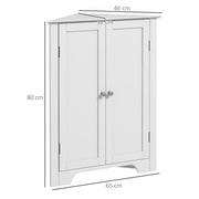 Corner Bathroom Storage Cabinet with Adjustable Shelf and Recessed Door Free Standing White