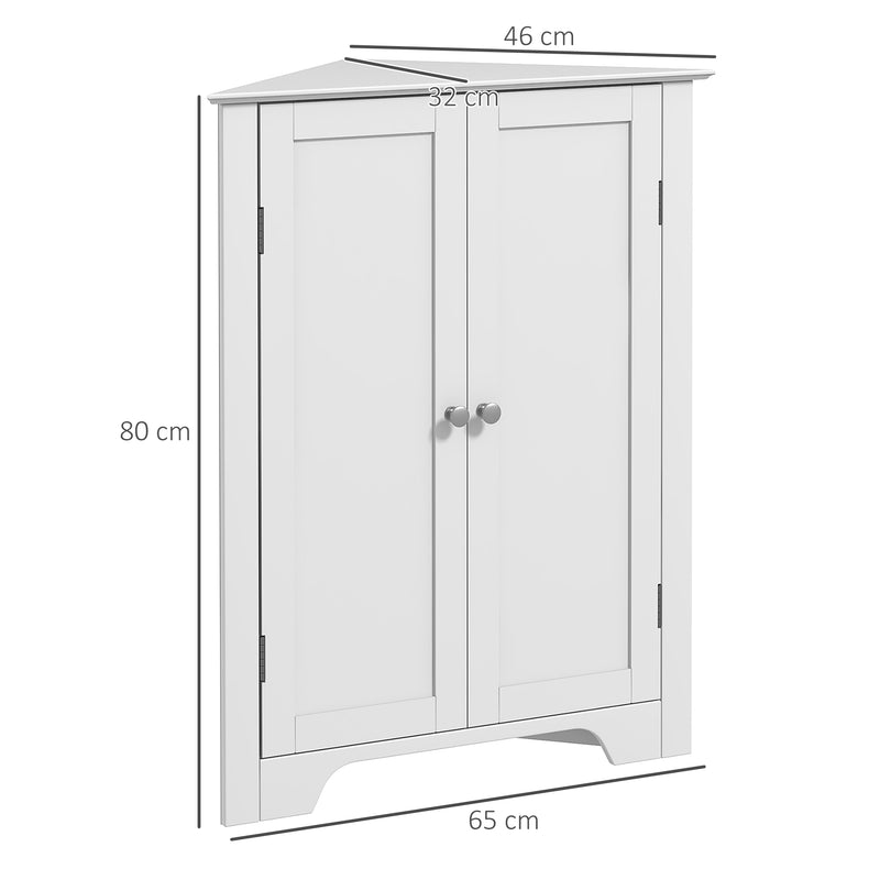 Corner Bathroom Storage Cabinet with Adjustable Shelf and Recessed Door Free Standing White