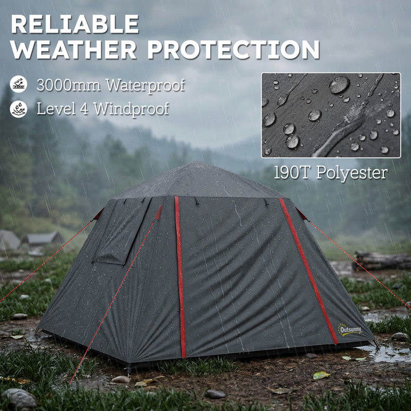 Waterproof 2 Person Camping Tent with Easy Setup and Spacious Interior Dark Grey Red