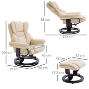 Recliner Chair and Footstool Set with Swivel Base and Adjustable Backrest for Lounge Cream