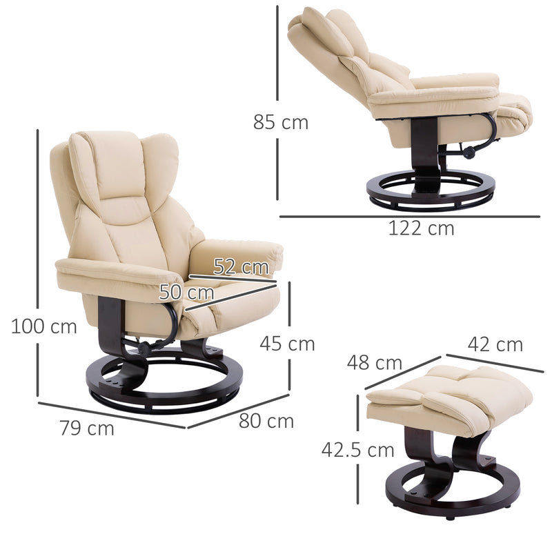 Recliner Chair and Footstool Set with Swivel Base and Adjustable Backrest for Lounge Cream