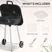 Portable Charcoal BBQ Grill with Wheels and Utensils for Outdoor Cooking and Camping by Outsunny