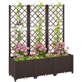 Brown Raised Garden Bed with Trellis and Drainage for Climbing Plants and Vegetables by Outsunny