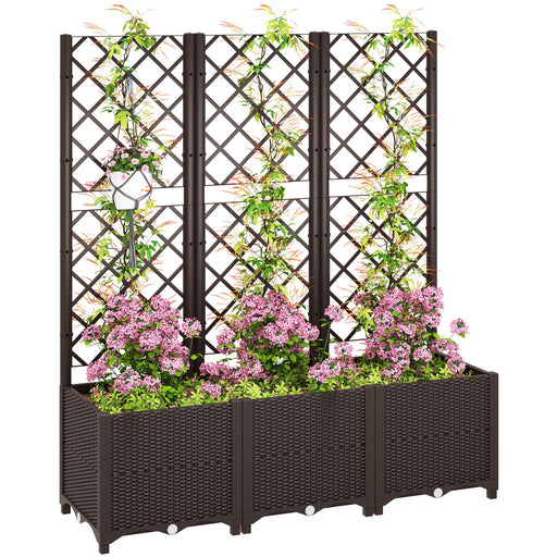 Brown Raised Garden Bed with Trellis and Drainage for Climbing Plants and Vegetables by Outsunny