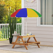 Kids Picnic Table with Sand and Water Play, Wooden Benches and Adjustable Parasol by AIYAPLAY