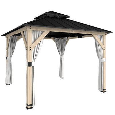 Wooden Garden Gazebo with Steel Roof for Year-Round Shelter and Privacy Weathered Grey Outsunny