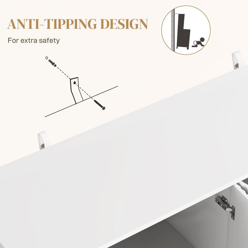 White Sideboard Buffet Cabinet with Adjustable Shelves and Gold Metal Legs for Kitchen or Hallway by HOMCOM