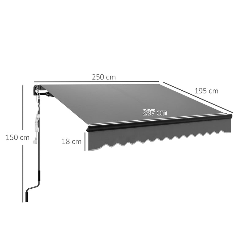 Dark Grey 2.5 x 2m Electric Awning with LED Light Remote Control and UV50+ Canopy by Outsunny