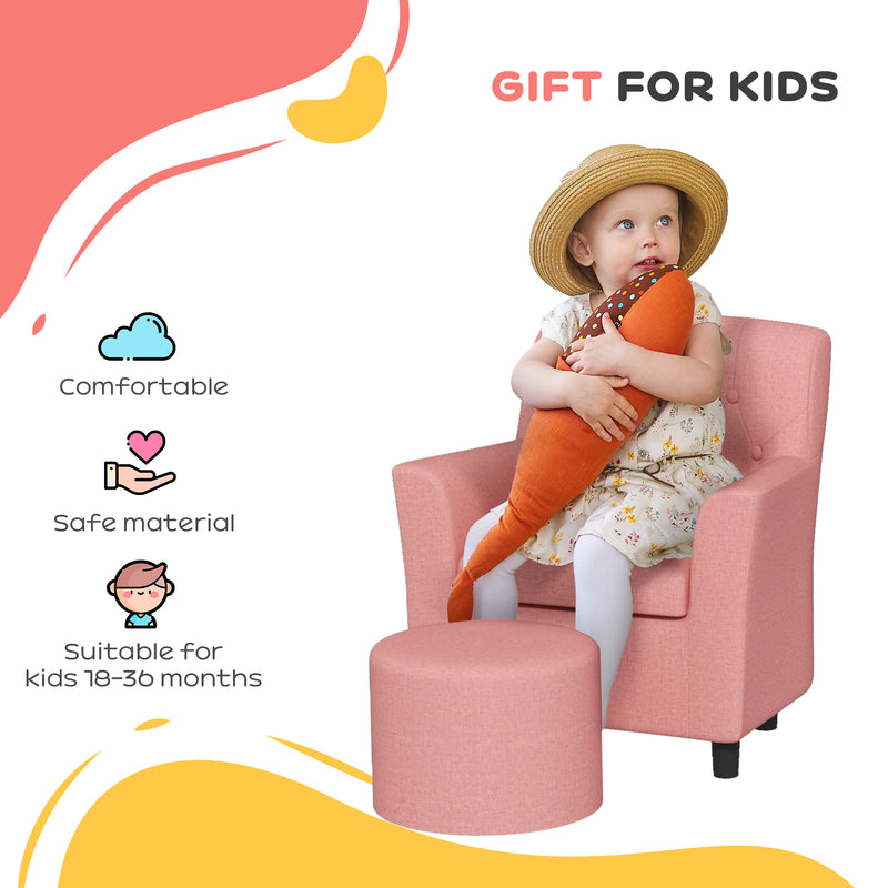 2 Piece Kids Sofa Set with Footrest for Bedroom or Playroom Supportive Design, Pink