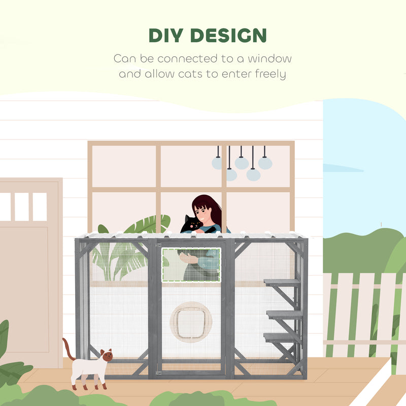 Grey Wooden Outdoor Cat House With Large Door, Platforms and Weatherproof Roof by PawHut