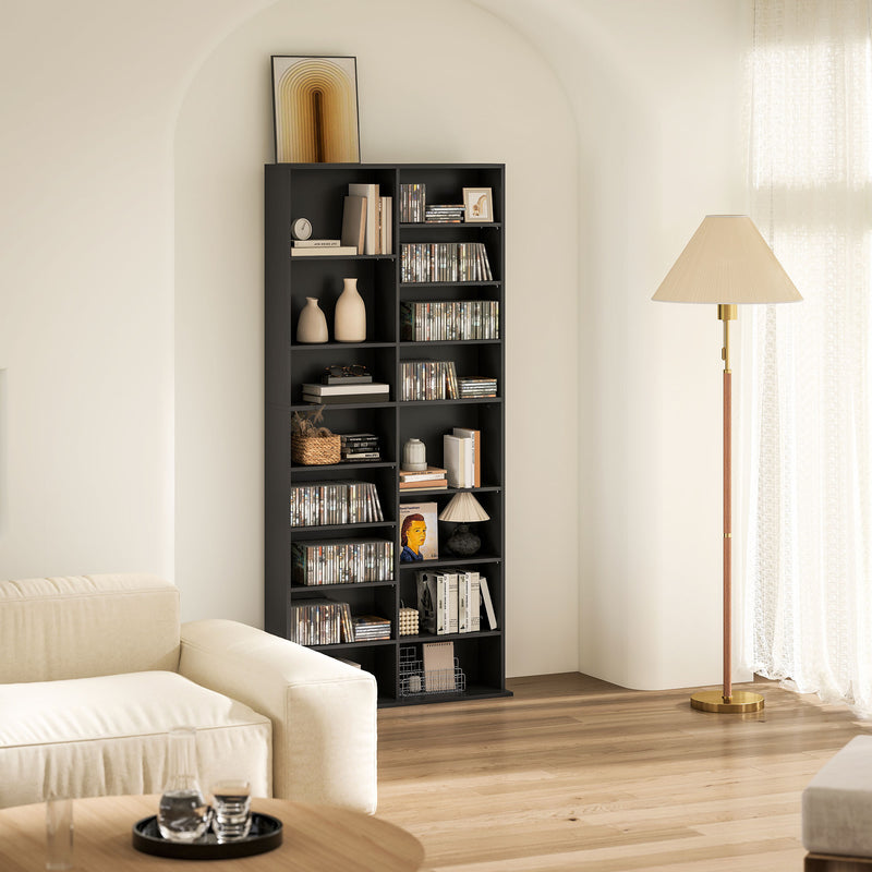 Black CD Storage Tower Holds 640 Discs Space Saving Media Shelf Unit