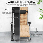 2 Piece Reclining Zero Gravity Sun Loungers with Cushions Khaki by Outsunny