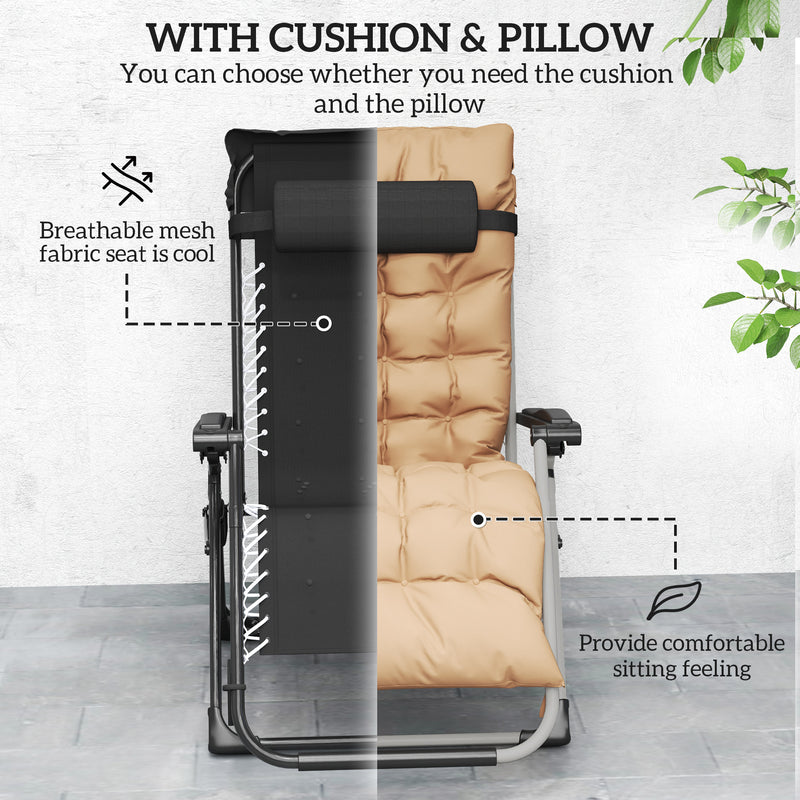 2 Piece Reclining Zero Gravity Sun Loungers with Cushions Khaki by Outsunny