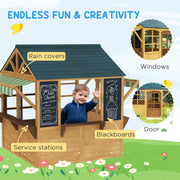 Wooden Foldable Kids Playhouse with Windows Working Door and Rain Covers in Brown