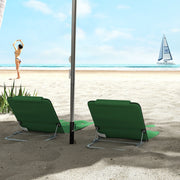 Set of 2 Green Reclining Beach Chairs with Metal Frames for Garden or Camping Use