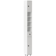 Slim 180cm Light Grey Bathroom Cabinet with Drawer Shelves and Cupboards for Extra Storage