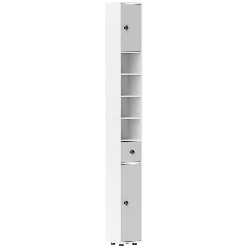 Slim 180cm Light Grey Bathroom Cabinet with Drawer Shelves and Cupboards for Extra Storage