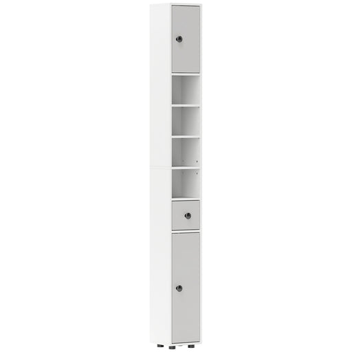 Slim 180cm Light Grey Bathroom Cabinet with Drawer Shelves and Cupboards for Extra Storage