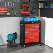 5 Drawer Lockable Steel Tool Chest With Wheels For Garage Or Workshop Use Red