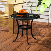 Black 60cm Round Garden Side Table Cast Aluminium Frame for Patio and Balcony by Outsunny