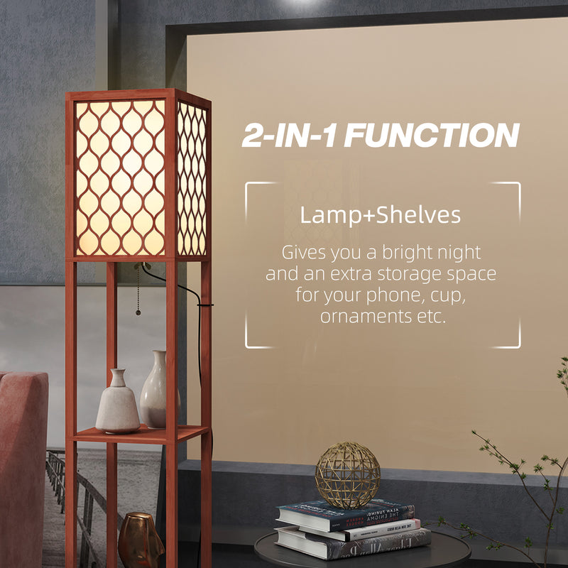 Brown Duo Light Floor Lamp with Storage Shelves Ideal for Living Rooms by HOMCOM