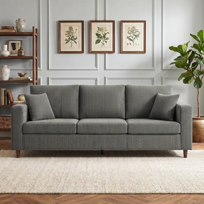 Three Seater Sofa for Spacious Family Lounging with Deep Cushions and Corduroy Fabric