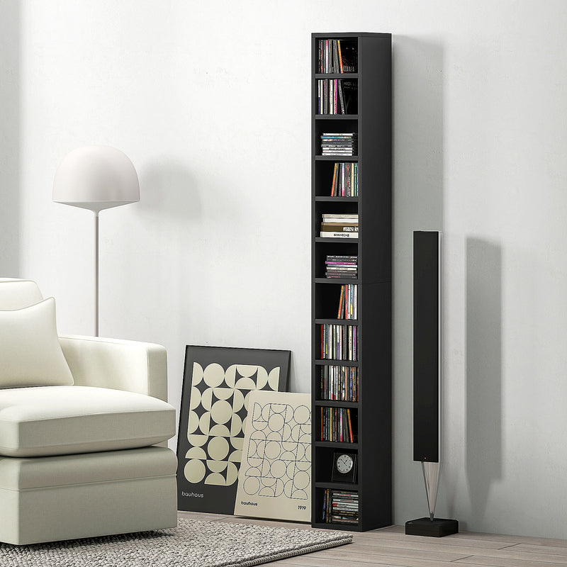 Tall Black CD Storage Tower Holds 204 Discs Slim Media Shelf Unit by HOMCOM