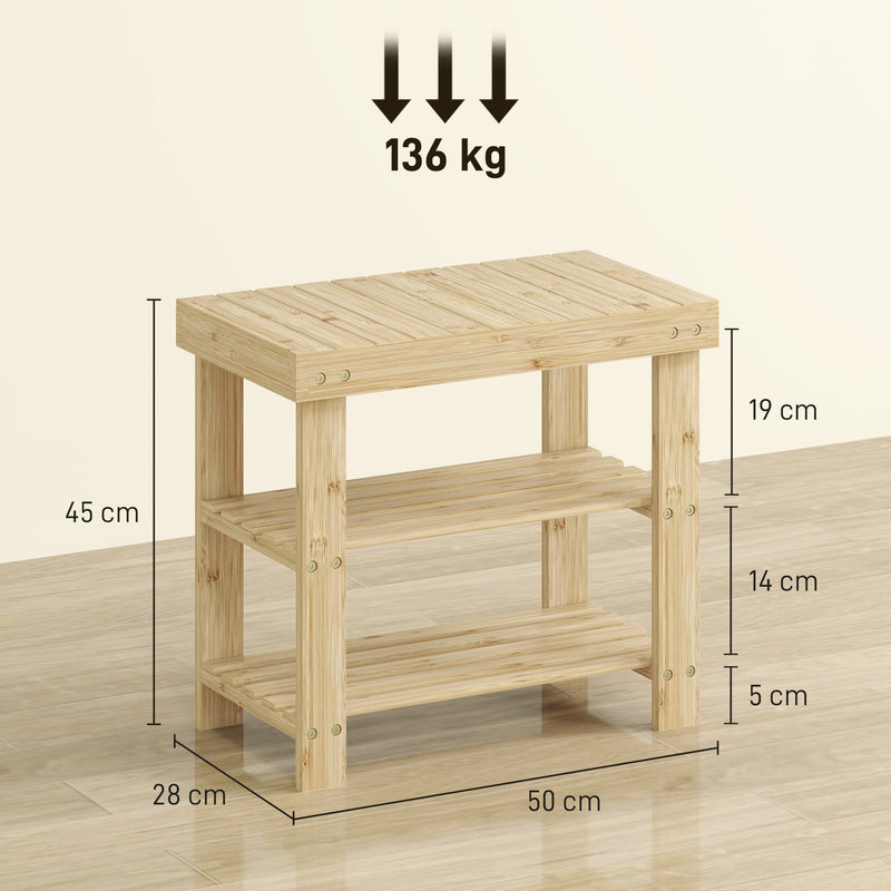 3 Tier Bamboo Shoe Storage Bench With Seat For Hallway Or Entryway, Natural Wood AOSOM